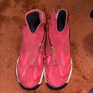 Pyer Moss Red Suede Zip-Front Sneakers with Gold Zippers